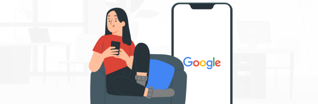 Pessoa vendo o celular na página do Google