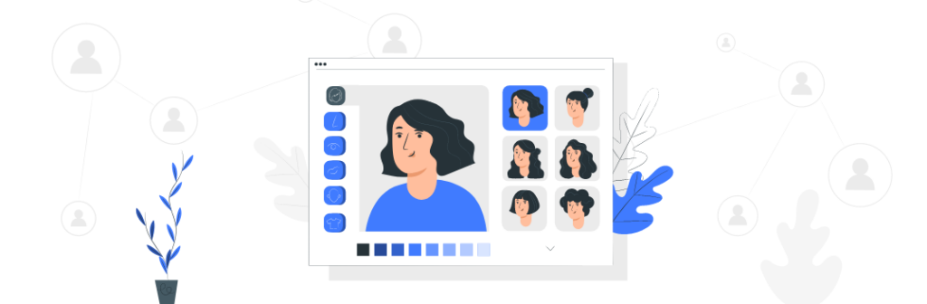 Figura com diferentes pessoas em uma tela, representando a criação de persona