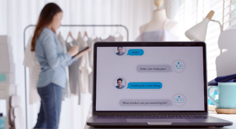 A importância da I.A. para SEO Tela de notebook mostrando uma conversa.
